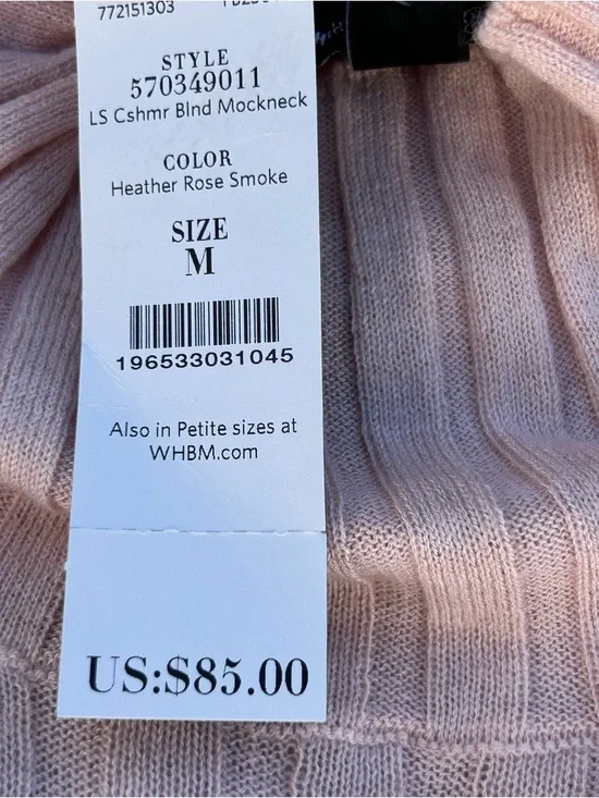 White House Black Market Lightweight Ribbed Cashmere Blend Rose Mockneck MED NWT - Picture 10 of 12